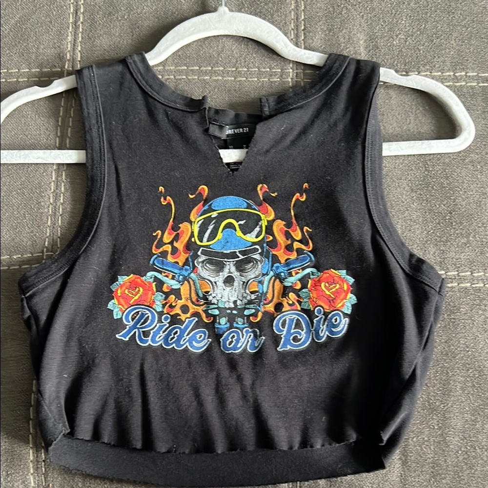 Black Graphic Crop Top by Forever 21